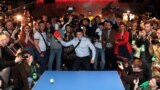 UKRAINE -- Ukrainian comic actor and presidential candidate Volodymyr Zelenskiy plays table tennis as he visits his campaign headquarters following a presidential election in Kiev, Ukraine March 31, 2019