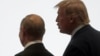 JAPAN -- Russia's President Vladimir Putin and U.S. President Donald Trump walk during the G20 leaders summit in Osaka, June 28, 2019